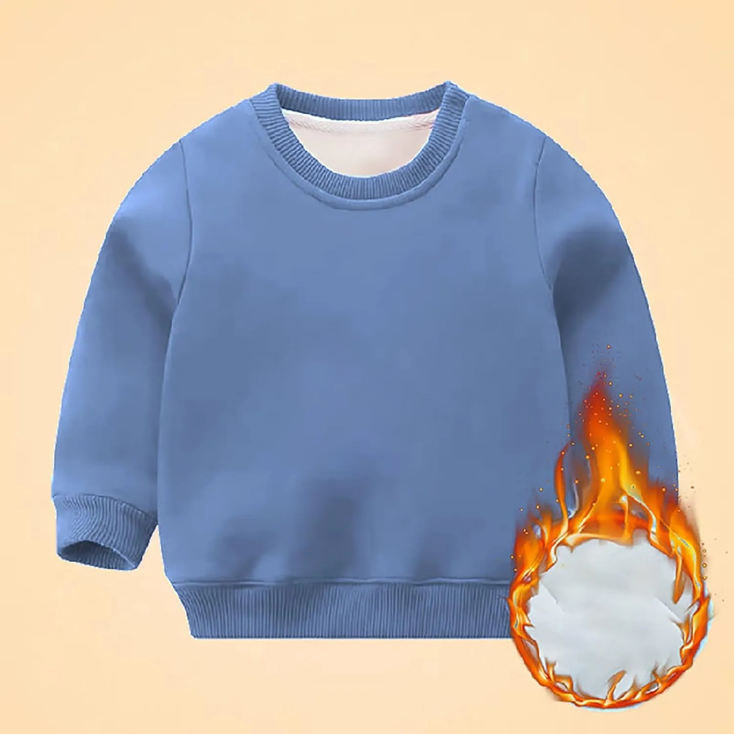 Girls and Toddlers' Winter Sherpa Lined Crewneck Sweatshirt Pullover Tops Kids Fleece Sweatshirt Boys Cotton Shirt