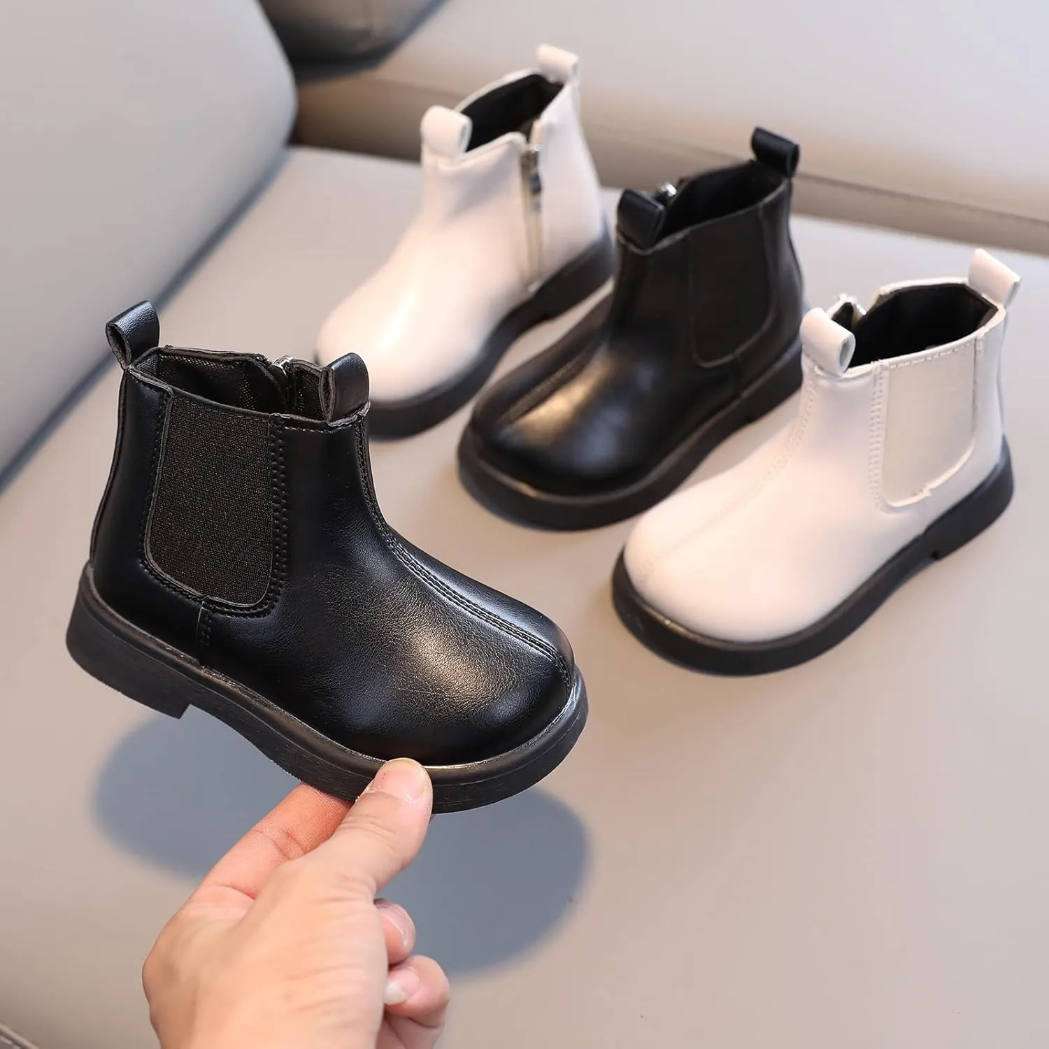 Girls Ankle Boots, Girls Leather Shoes Waterproof Leather Short Boots Non Slip Breathable Nude Boots with Zipper (Beige-2, 2.5-3 Years)