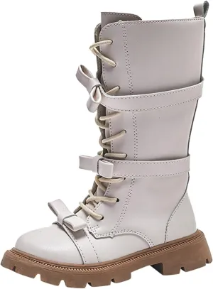 Girls Knee High Fashion Boots Buckle Zipper Flat Boots Non-Slip Fall Winter Flat Riding Boots Western Cowboy Boots