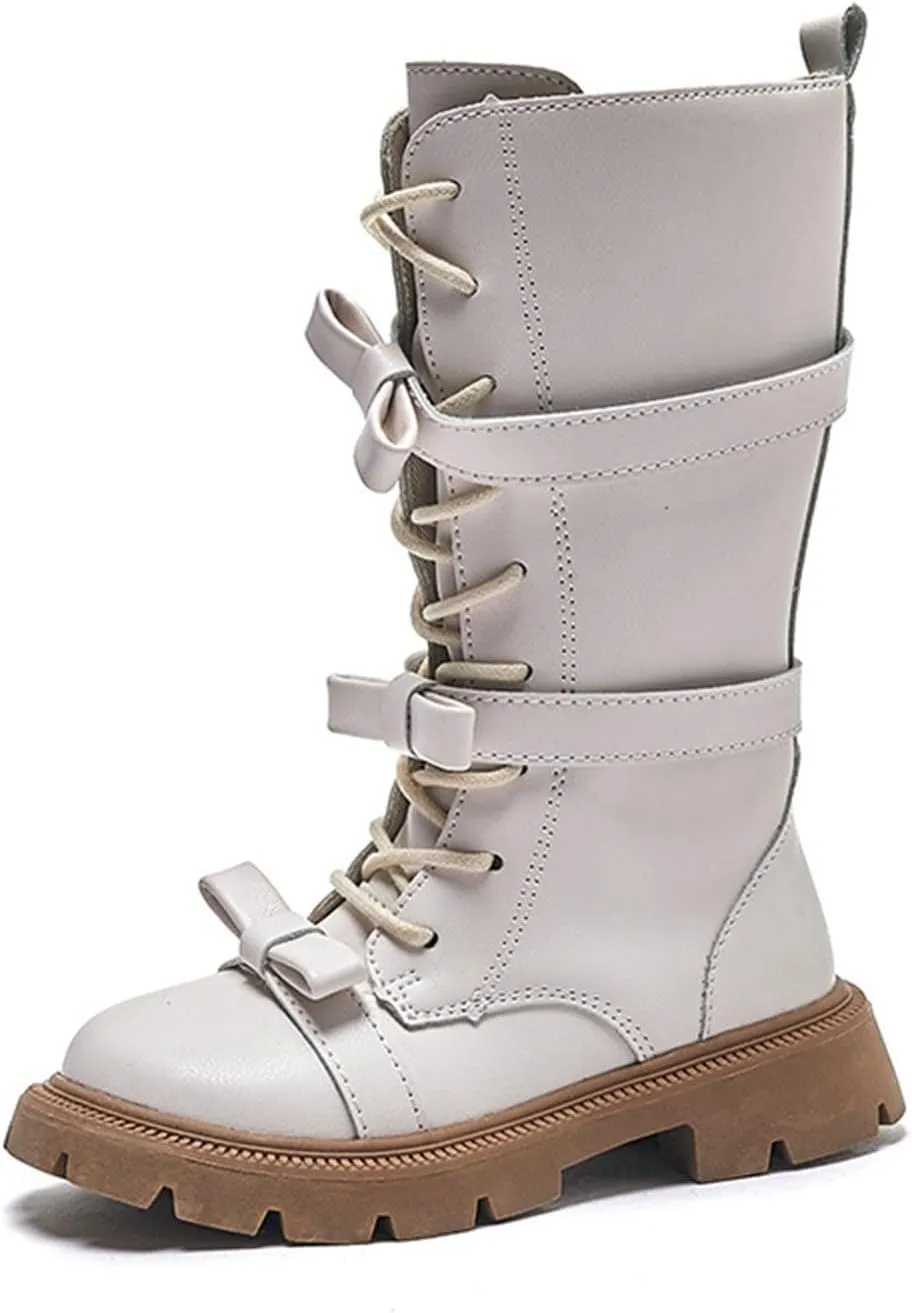 Girls Knee High Fashion Boots Buckle Zipper Flat Boots Non-Slip Fall Winter Flat Riding Boots Western Cowboy Boots