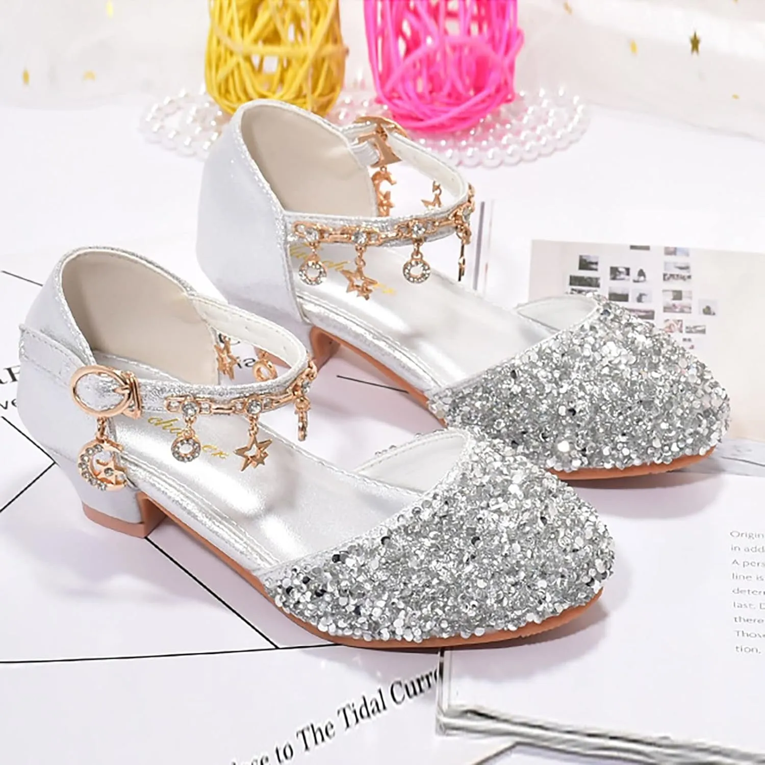 Girls Low Heeled Dress Shoes Rhinestone Bows Low Heel Princess Flower Wedding Party for Toddler Baby Flip Flops