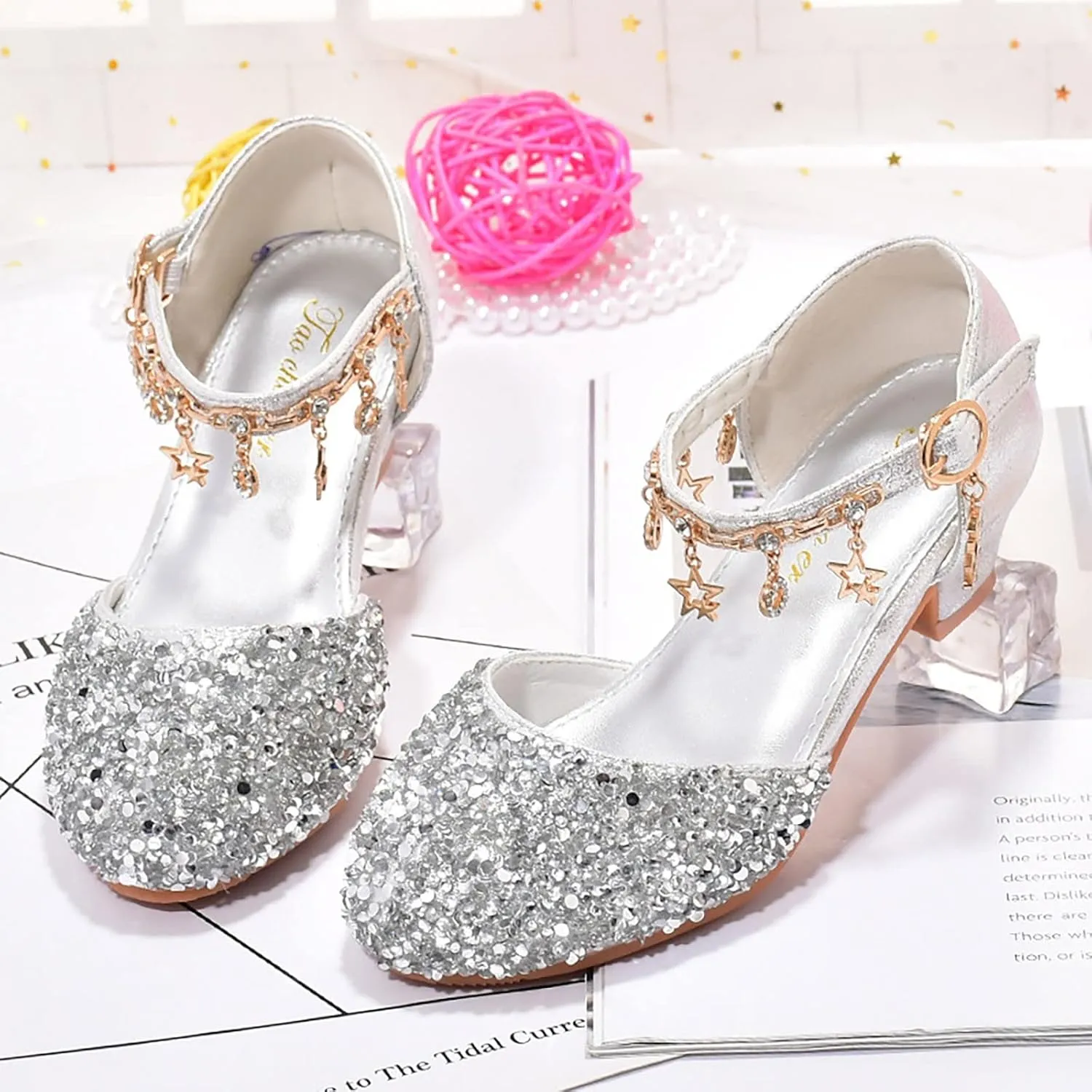 Girls Low Heeled Dress Shoes Rhinestone Bows Low Heel Princess Flower Wedding Party for Toddler Baby Flip Flops
