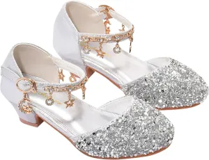 Girls Low Heeled Dress Shoes Rhinestone Bows Low Heel Princess Flower Wedding Party for Toddler Baby Flip Flops