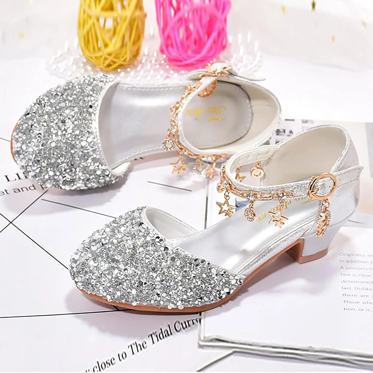 Girls Low Heeled Dress Shoes Rhinestone Bows Low Heel Princess Flower Wedding Party for Toddler Baby Flip Flops