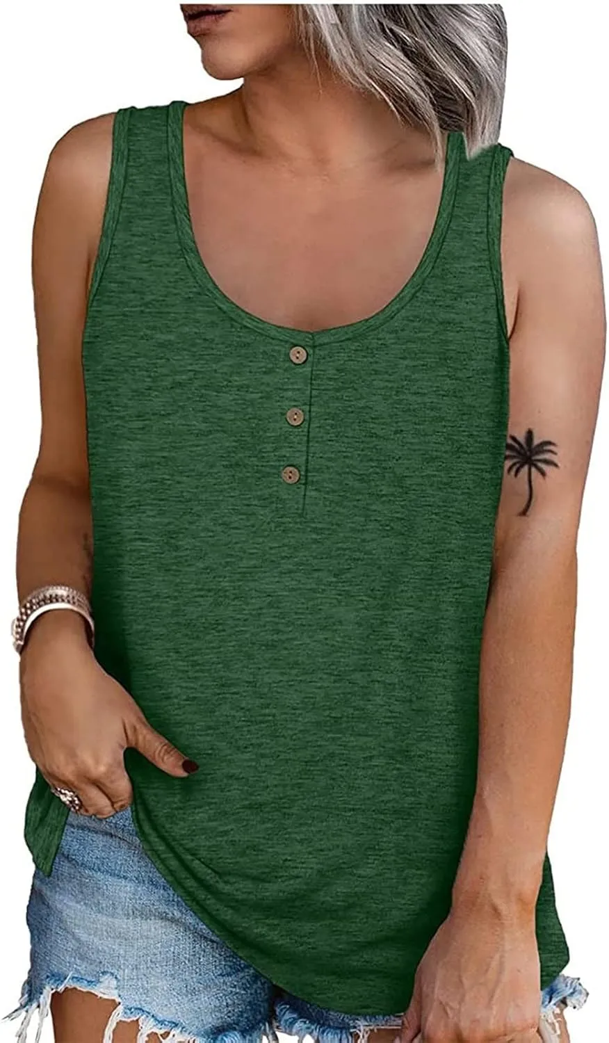 GOFULY Tank Top for Women Loose Fit Solid Plain Summer Oversized T Shirts Plus Size Tank Henley Button Down Sleeveless Top
