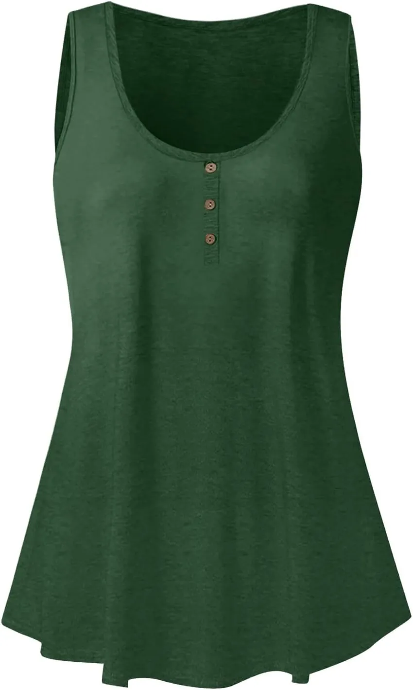 GOFULY Tank Top for Women Loose Fit Solid Plain Summer Oversized T Shirts Plus Size Tank Henley Button Down Sleeveless Top