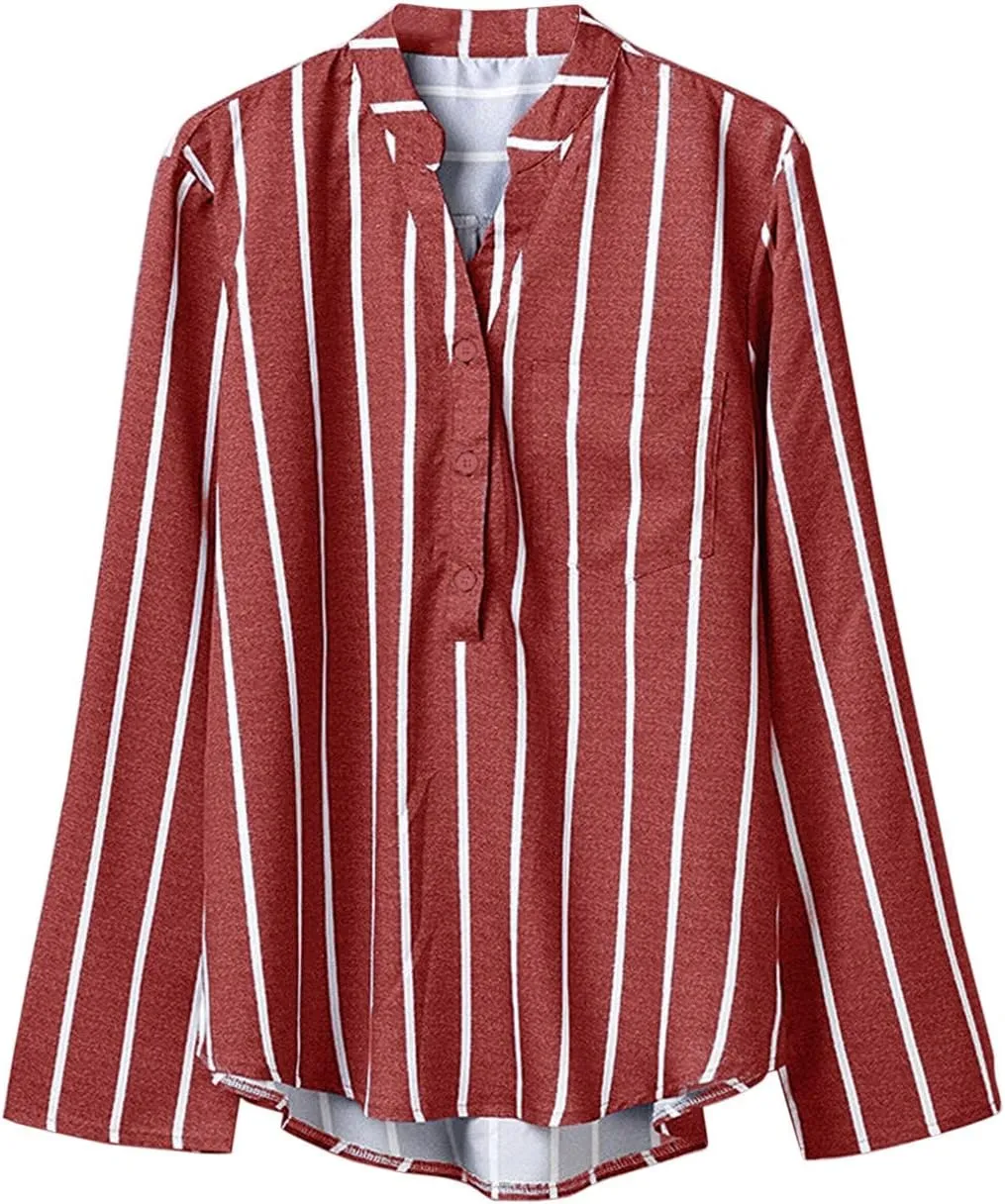 GOKKILRW Womens Cotton Linen Shirts Long Sleeve Button Down Lighweight Spring Summer Striped Dressy Blouses Casual Work Tops