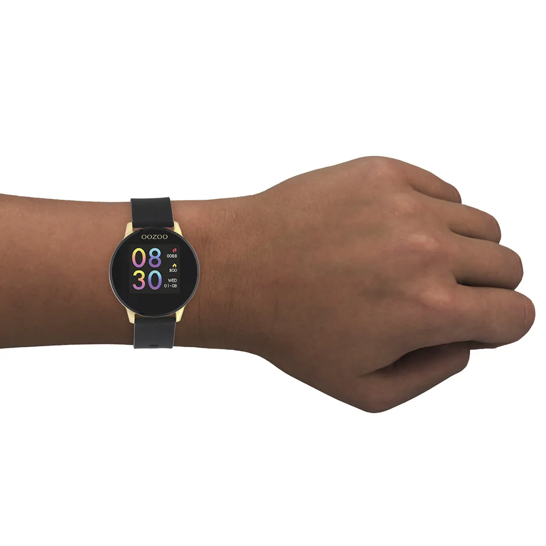 Gold coloured OOZOO smartwatch with black rubber strap - Q00120