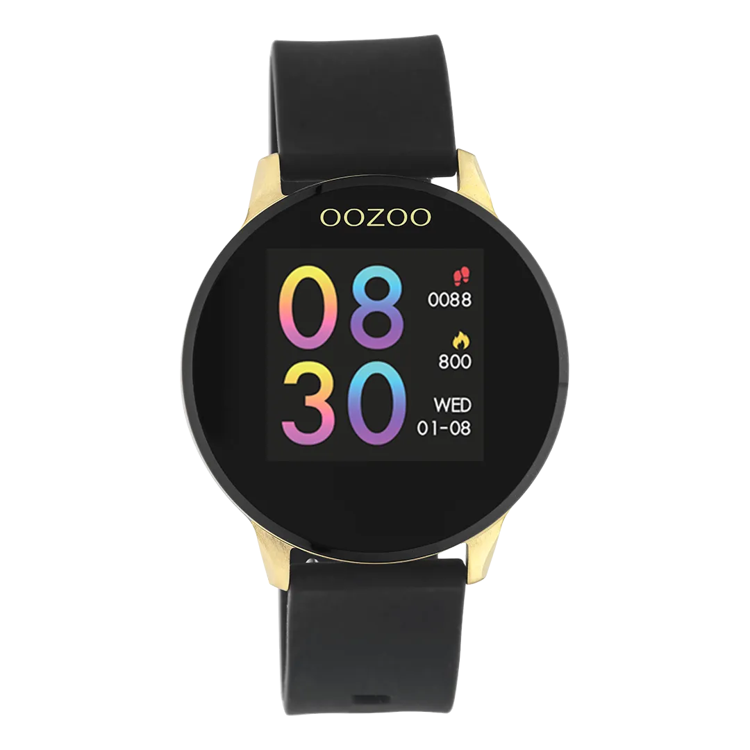 Gold coloured OOZOO smartwatch with black rubber strap - Q00120