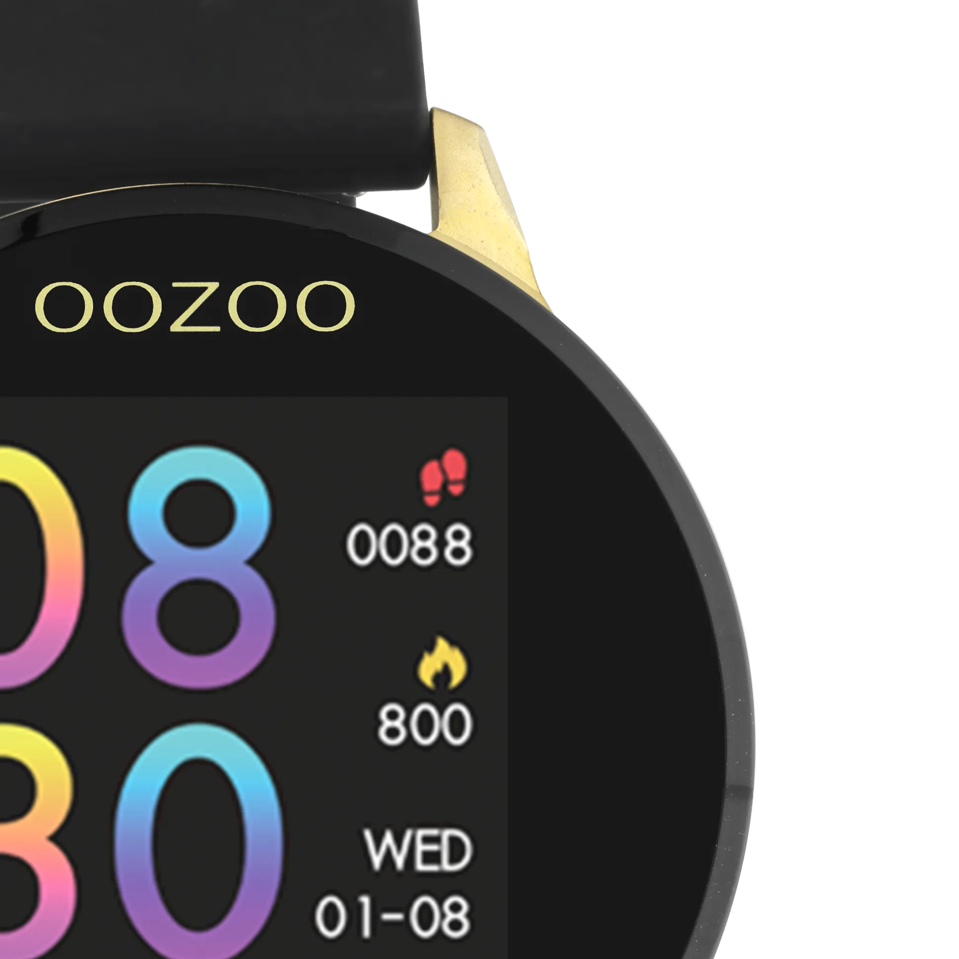 Gold coloured OOZOO smartwatch with black rubber strap - Q00120