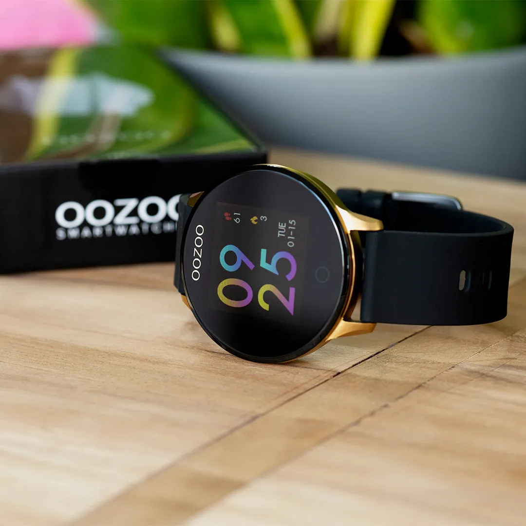 Gold coloured OOZOO smartwatch with black rubber strap - Q00120