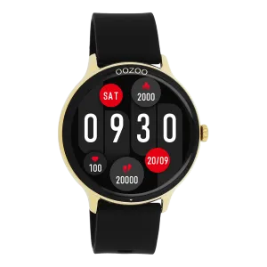 Gold coloured OOZOO smartwatch with black rubber strap - Q00132