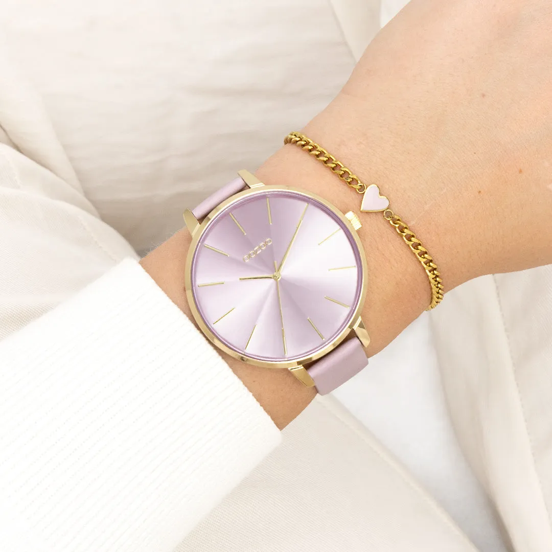 Gold coloured OOZOO watch with lilac leather strap - C11348