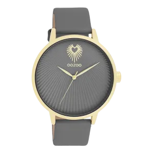 Gold coloured OOZOO watch with smoke grey leather strap - C11244