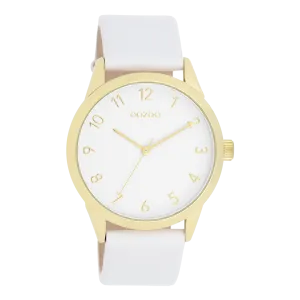 Gold coloured OOZOO watch with white leather strap - C11325