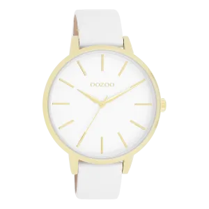 Gold coloured OOZOO watch with white leather strap - C11359