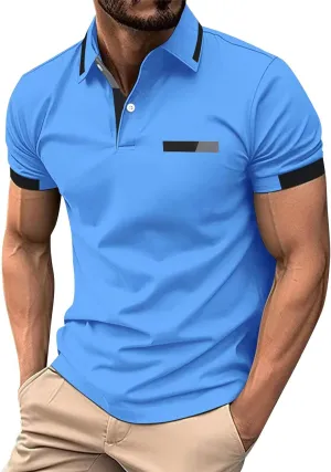 Golf Polos for Men with Pocket Short Sleeve Outdoor Activities Solid Color Big and Tall Shirts