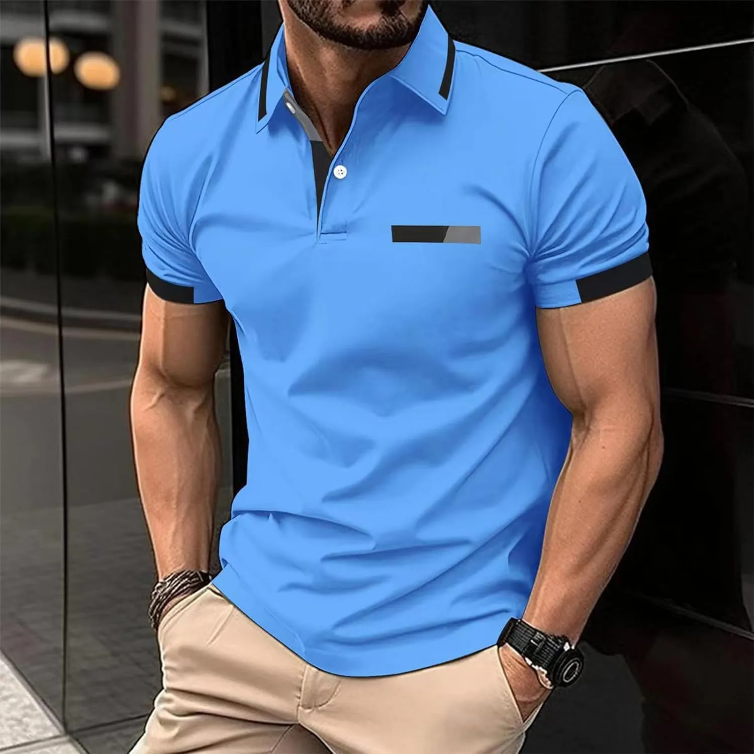 Golf Polos for Men with Pocket Short Sleeve Outdoor Activities Solid Color Big and Tall Shirts
