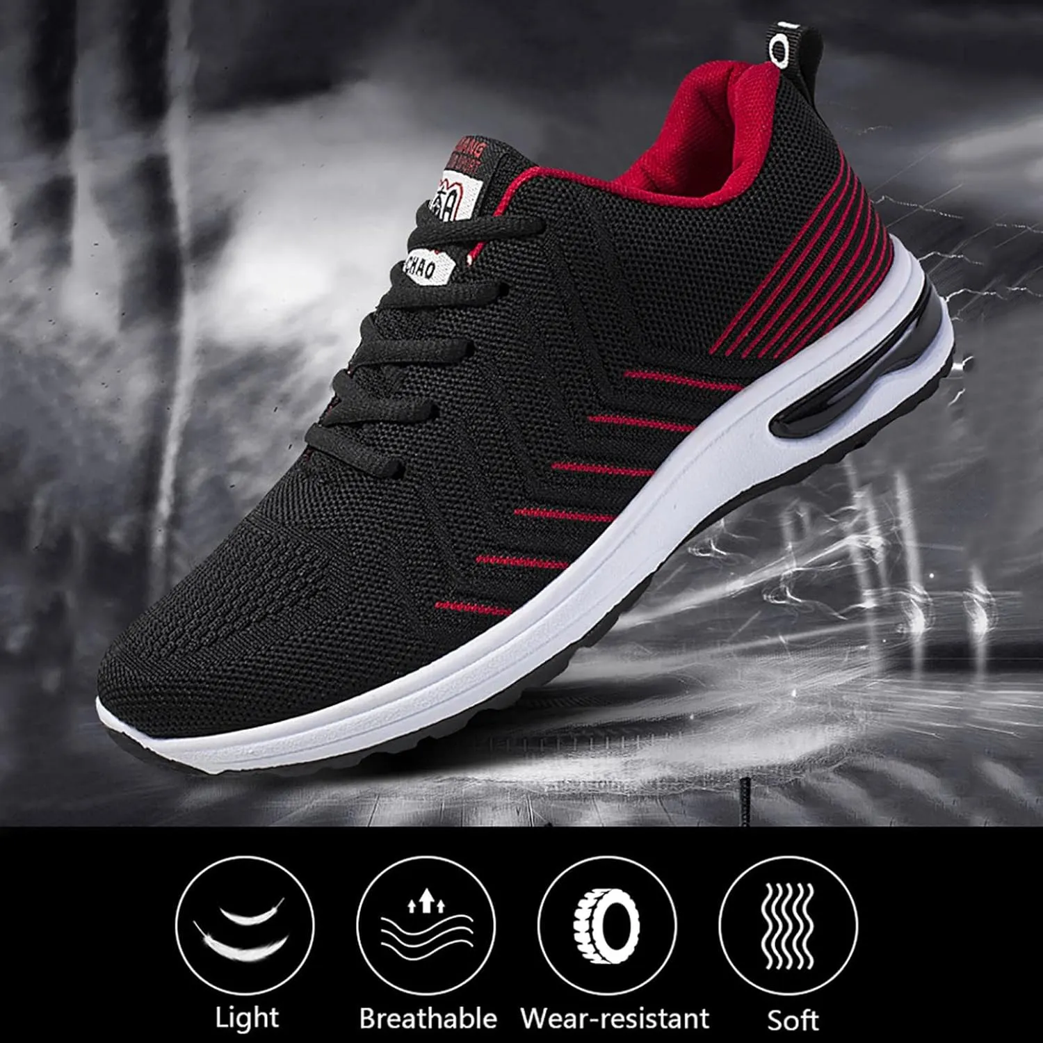 Hbeylia Men's Lace Up Sneakers Fashion Walking Running Shoes Casual Breathable Lightweight Mesh Stretch Non Slip Athletic Hiking Tennis Trainer Sport Shoes for Male