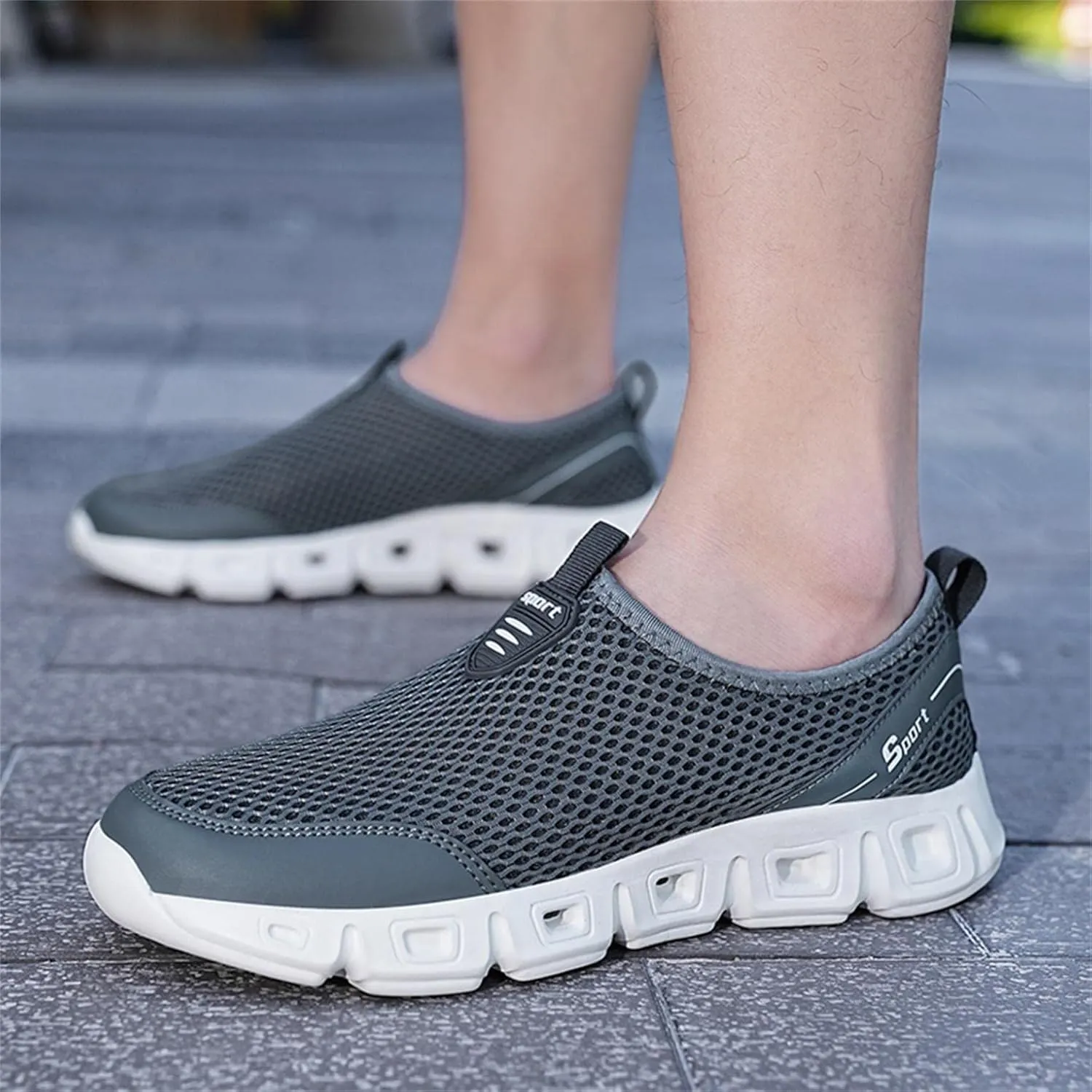 Hbeylia Men's Running Sneakers Breathable Lightweight Mesh Slip On Sport Athletic Tennis Walking Workout Gym Anti Skid Flat Bottom Walking Driving Shoes Running Hiking Jogging Shoes For Male