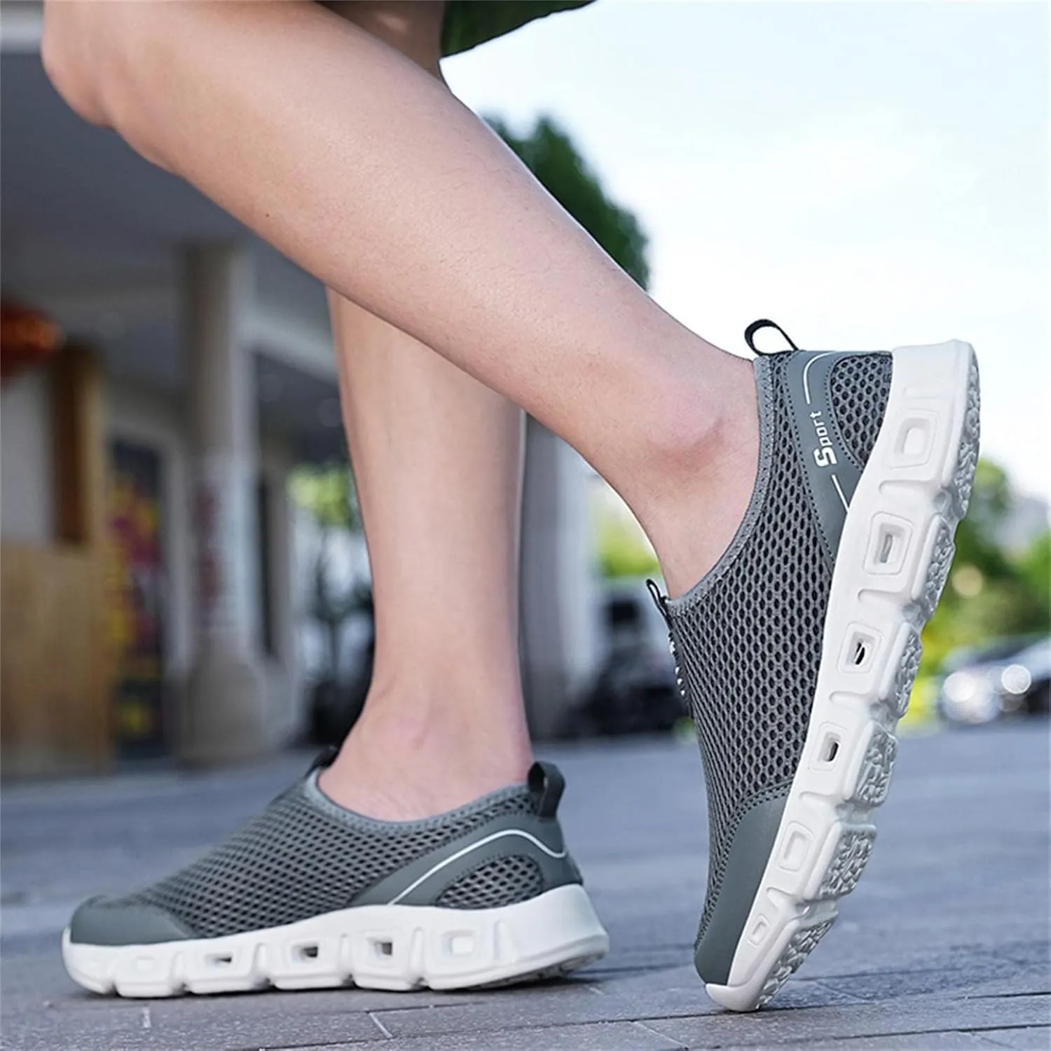 Hbeylia Men's Running Sneakers Breathable Lightweight Mesh Slip On Sport Athletic Tennis Walking Workout Gym Anti Skid Flat Bottom Walking Driving Shoes Running Hiking Jogging Shoes For Male