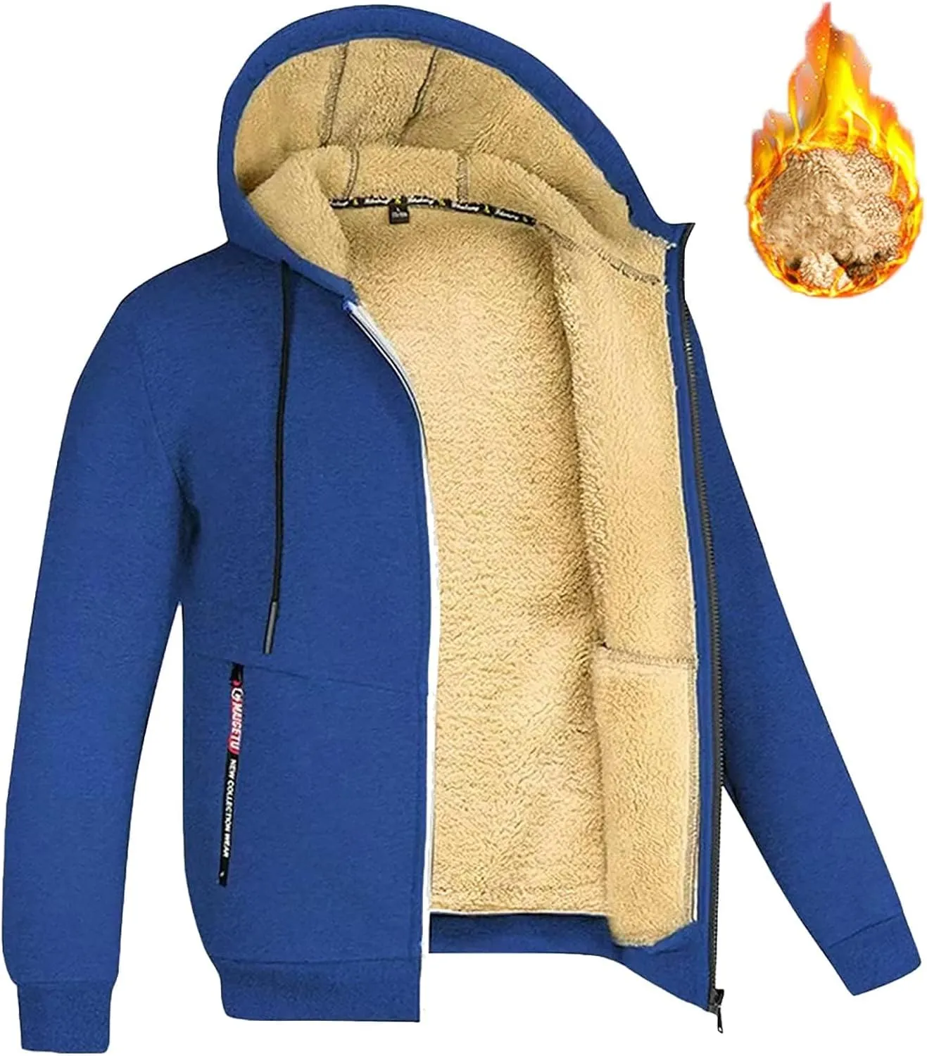 Heavyweight Sherpa Hoodies for Men Thick Fleece Lined Full Zip Up Winter Warm Sweatshirts Windproof Casual Coat for Men