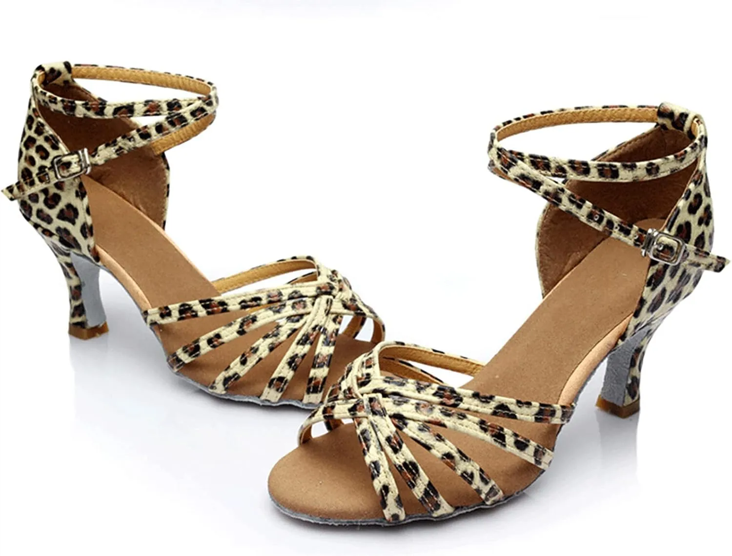 Heels for Women Satin Latin Dance Shoes Ballroom Performance Dancing Shoes Open Toe Heels with Ankle Strap
