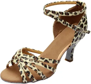 Heels for Women Satin Latin Dance Shoes Ballroom Performance Dancing Shoes Open Toe Heels with Ankle Strap