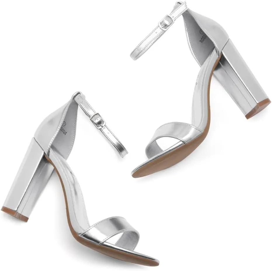Herstyle Womens Chunky Block Heels  Open Toe Ankle Strap Sandals, 3.75 Inch High Heels for Wedding, Party & Dressy Occasions  Comfortable Strappy Dress Shoes