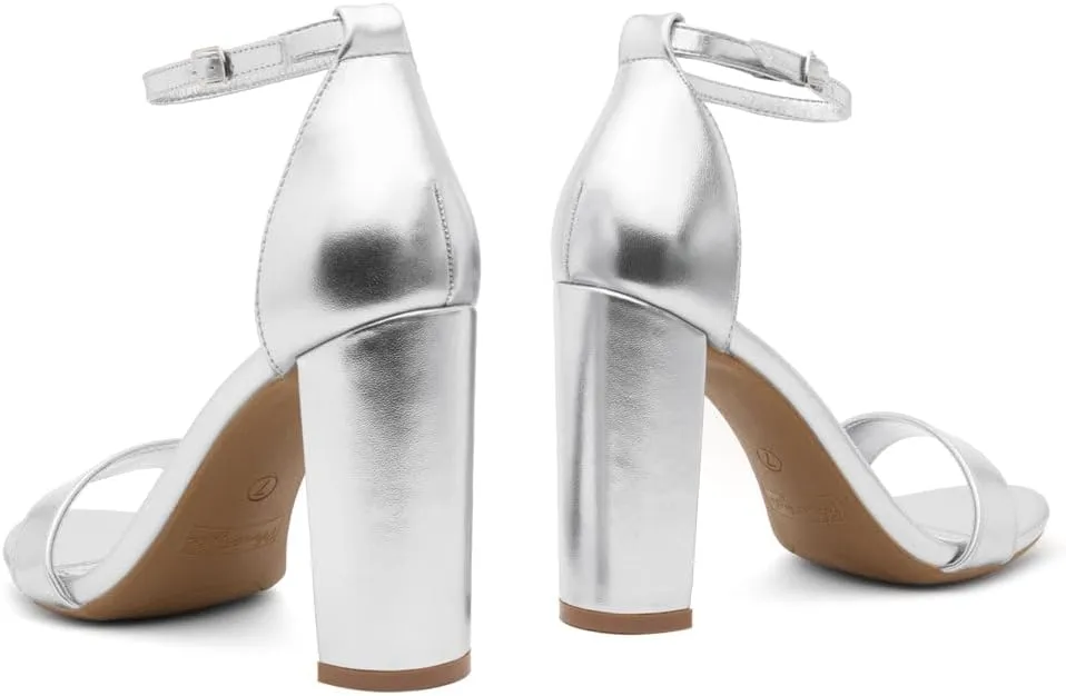 Herstyle Womens Chunky Block Heels  Open Toe Ankle Strap Sandals, 3.75 Inch High Heels for Wedding, Party & Dressy Occasions  Comfortable Strappy Dress Shoes