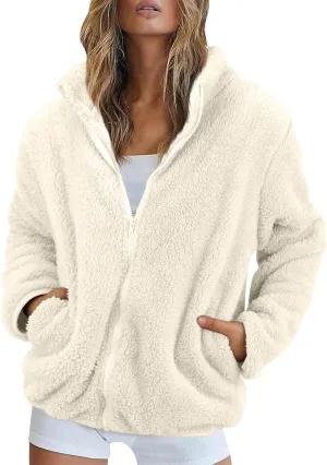 Hoodies for Women Zip Up Comfy Warm Plus Size Teddy Jackets with Pockets Lightweight Fleece Fall Winter Coats