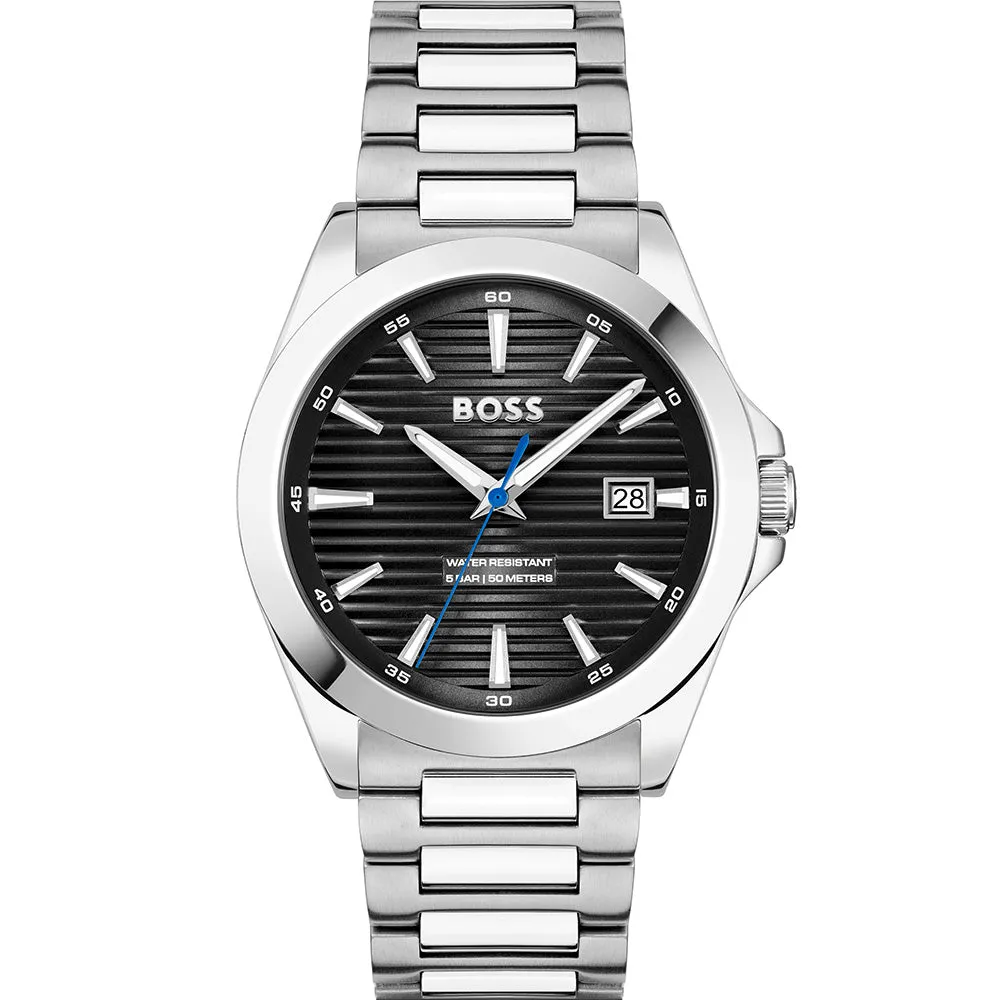 Sure! Here is an optimized title for the e-commerce product:

Hugo Boss Mens Strike Chronograph Watch 1514170 - Sleek Stainless Steel Design with Black Dial