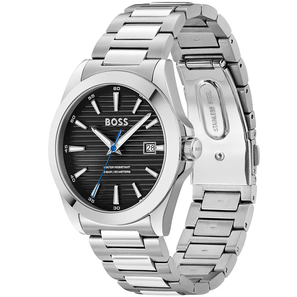 Sure! Here is an optimized title for the e-commerce product:

Hugo Boss Mens Strike Chronograph Watch 1514170 - Sleek Stainless Steel Design with Black Dial