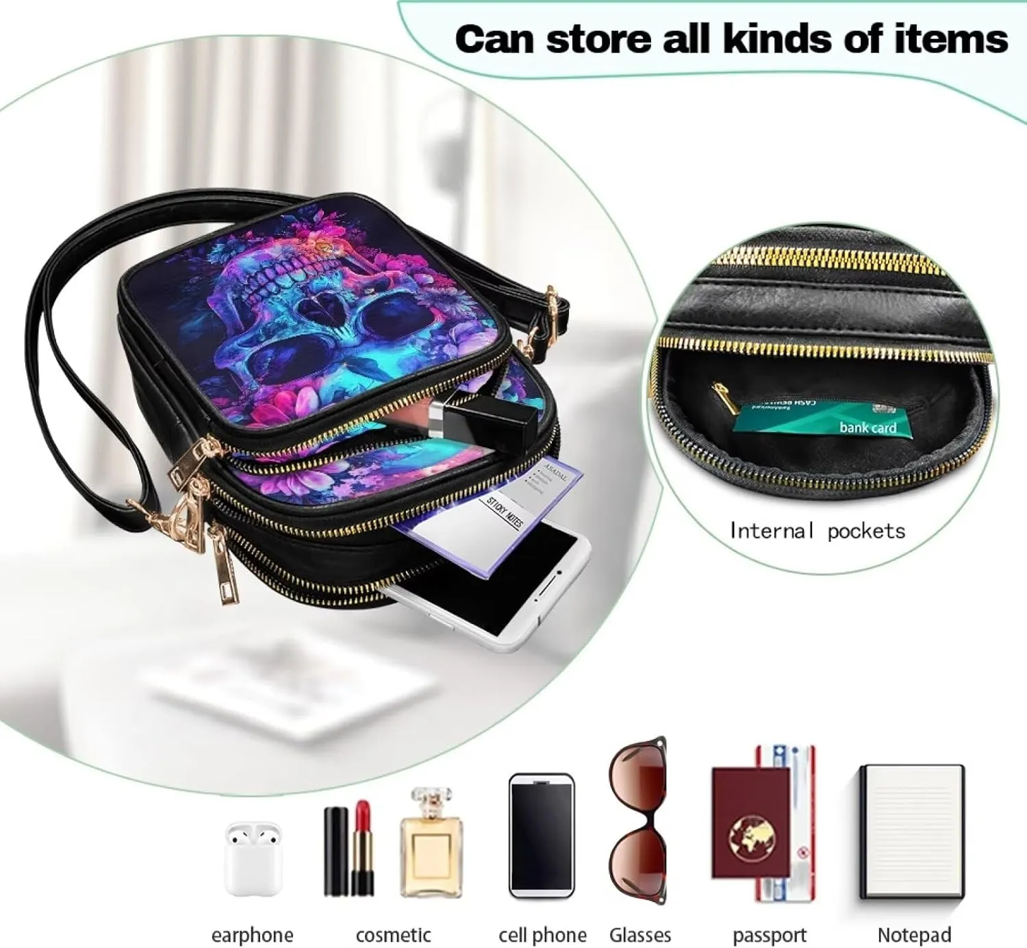 HUGS IDEA Anti Theft Small Sling Bag for Women Cross Body Bag Leather Wallet for Women Work Travel