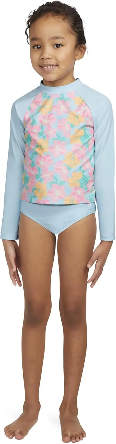 Hurley Girls Long Sleeve Rash Guard 2-Piece Swimsuit