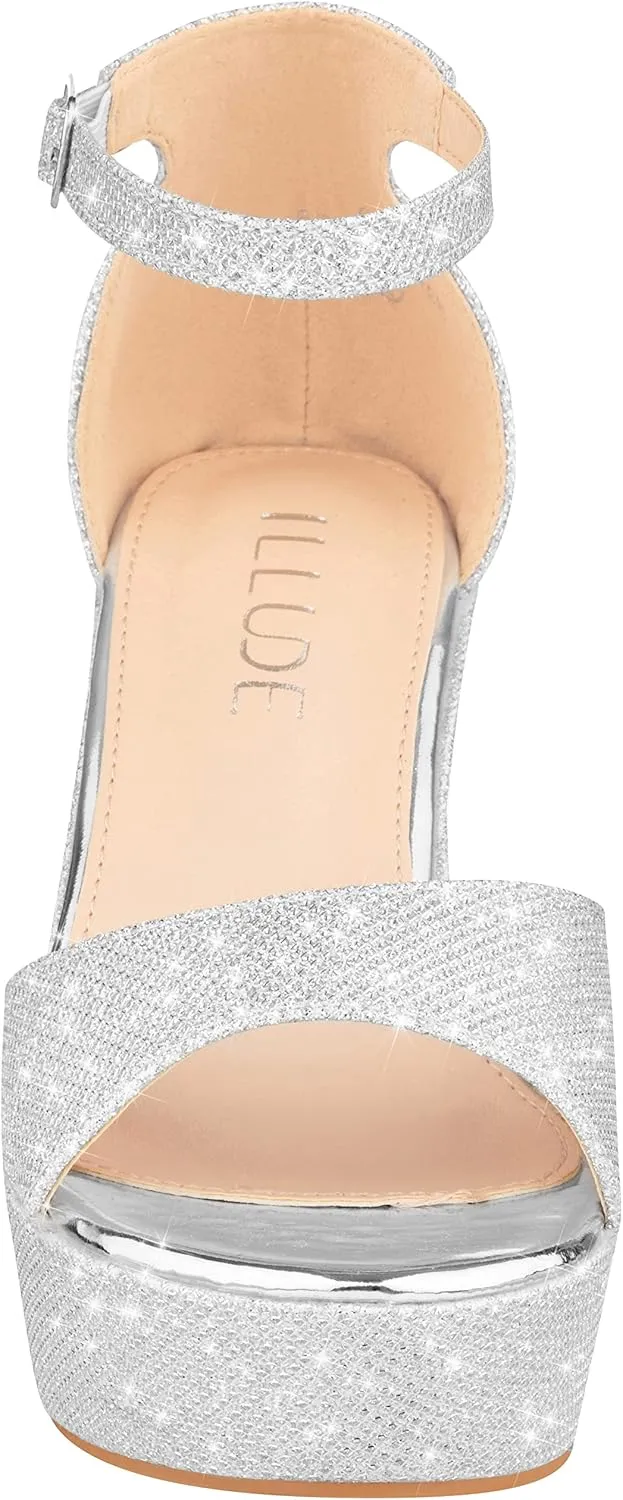 ILLUDE Women's Platform Heels Sandals Ankle Strap Block Chunky Heel Open Toe Platform Wedge Sandals  Cleo