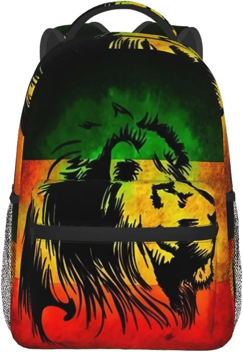 Jamaican Flag Rasta Reggae Judah Lion Backpack Double Shoulder Bag 15 Inch Laptop Bagpack for Hiking Work Camping Travel
