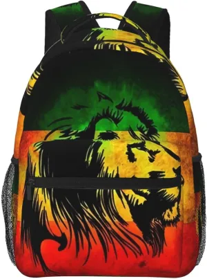 Jamaican Flag Rasta Reggae Judah Lion Backpack Double Shoulder Bag 15 Inch Laptop Bagpack for Hiking Work Camping Travel