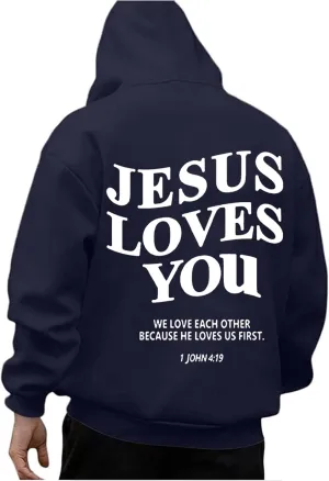 Jesus Loves You Zip Up Hoodie Men Trust in The Lord Sweatshirt Letter Print Preppy Coat Long Sleeve Jacket