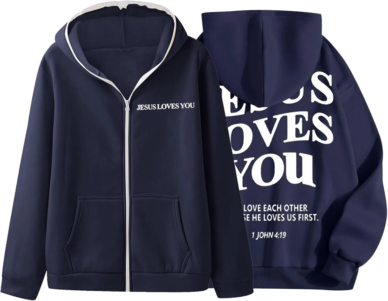 Jesus Loves You Zip Up Hoodie Men Trust in The Lord Sweatshirt Letter Print Preppy Coat Long Sleeve Jacket