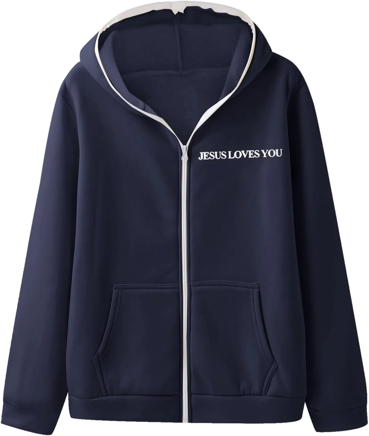 Jesus Loves You Zip Up Hoodie Men Trust in The Lord Sweatshirt Letter Print Preppy Coat Long Sleeve Jacket