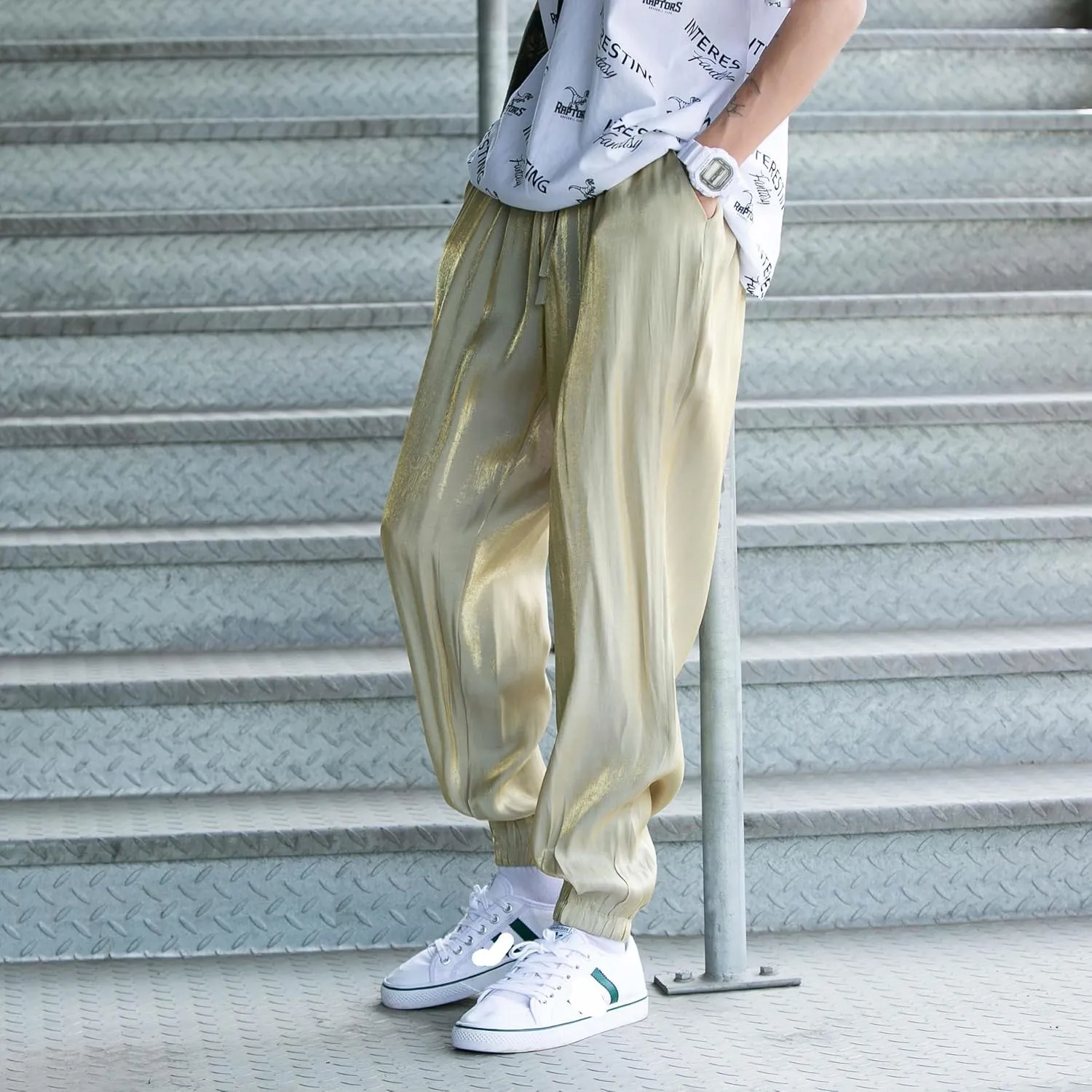 Joggers Men Harem Pants Solid Loose Hip Hop Man Sweatpants Streetwear Casual Pants Elastic Waist Male Trouser