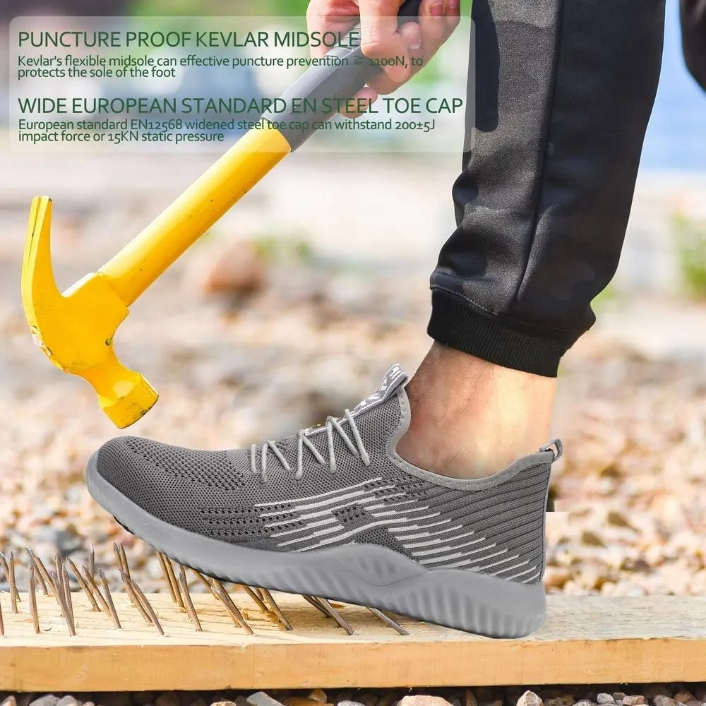 KINOW Men Steel Toe Safety Work Shoes Slip Resistant Construction Sneakers for Women