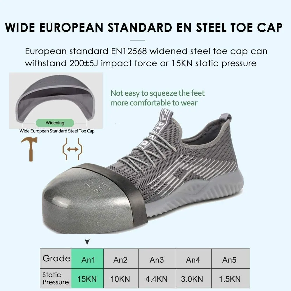 KINOW Men Steel Toe Safety Work Shoes Slip Resistant Construction Sneakers for Women