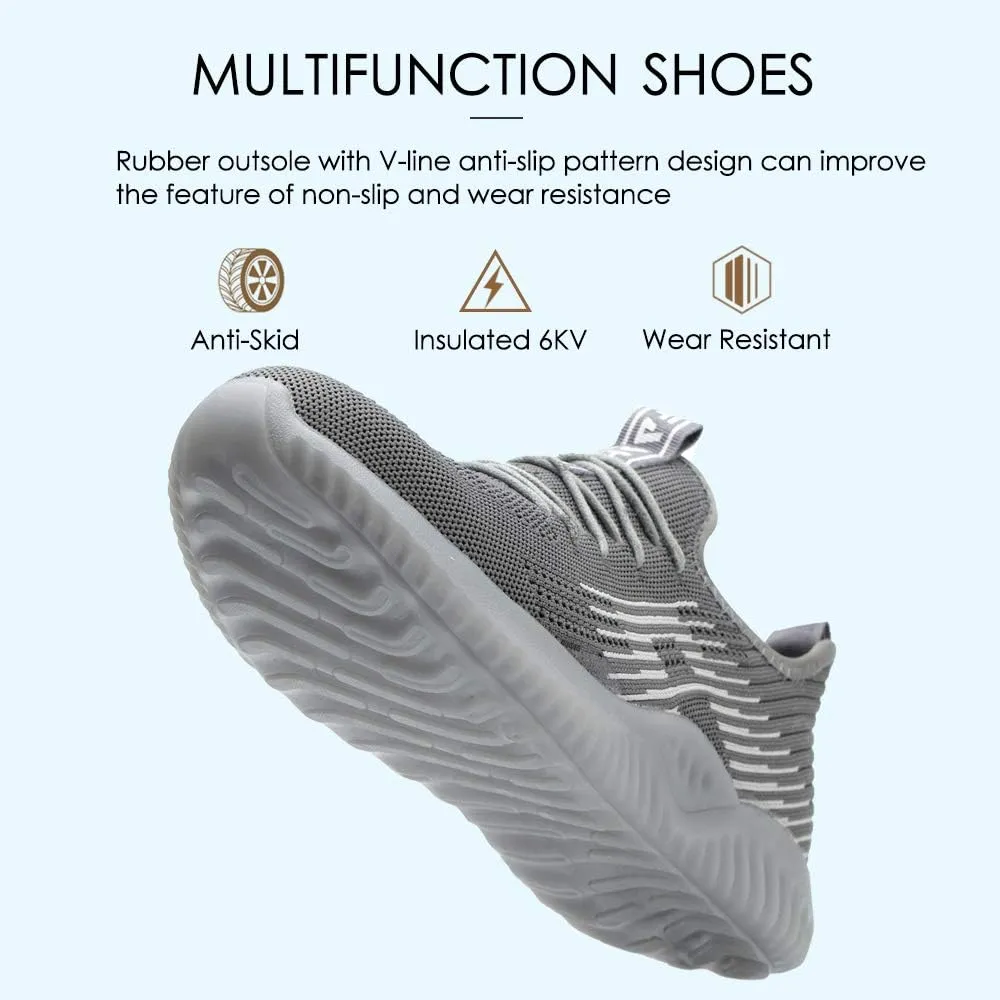 KINOW Men Steel Toe Safety Work Shoes Slip Resistant Construction Sneakers for Women