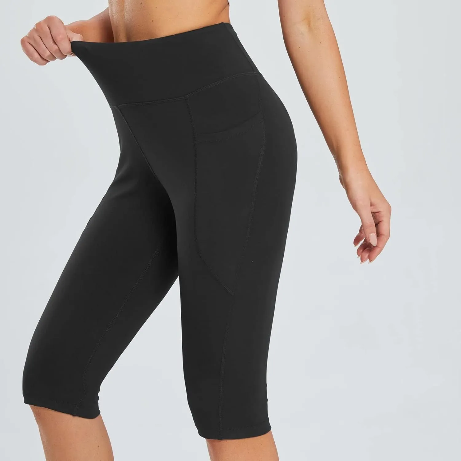 Knee Length Capri Leggings for Women, Y2k High Waist Plus Size Cotton Capris Tummy Control Slim Fit Yoga Trousers