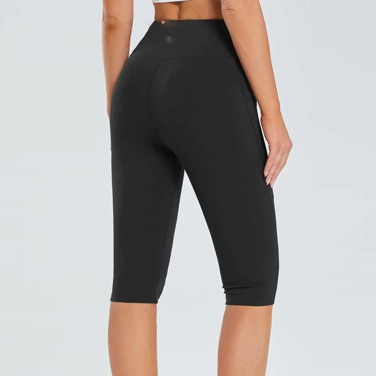 Knee Length Capri Leggings for Women, Y2k High Waist Plus Size Cotton Capris Tummy Control Slim Fit Yoga Trousers