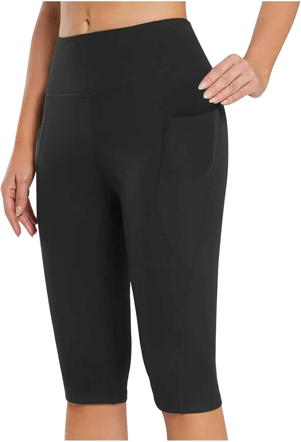 Knee Length Capri Leggings for Women, Y2k High Waist Plus Size Cotton Capris Tummy Control Slim Fit Yoga Trousers