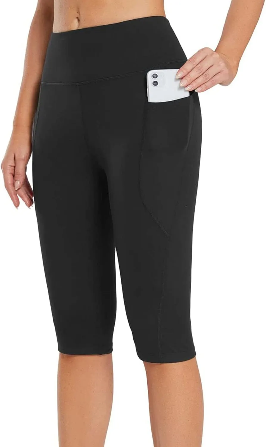 Knee Length Capri Leggings for Women, Y2k High Waist Plus Size Cotton Capris Tummy Control Slim Fit Yoga Trousers