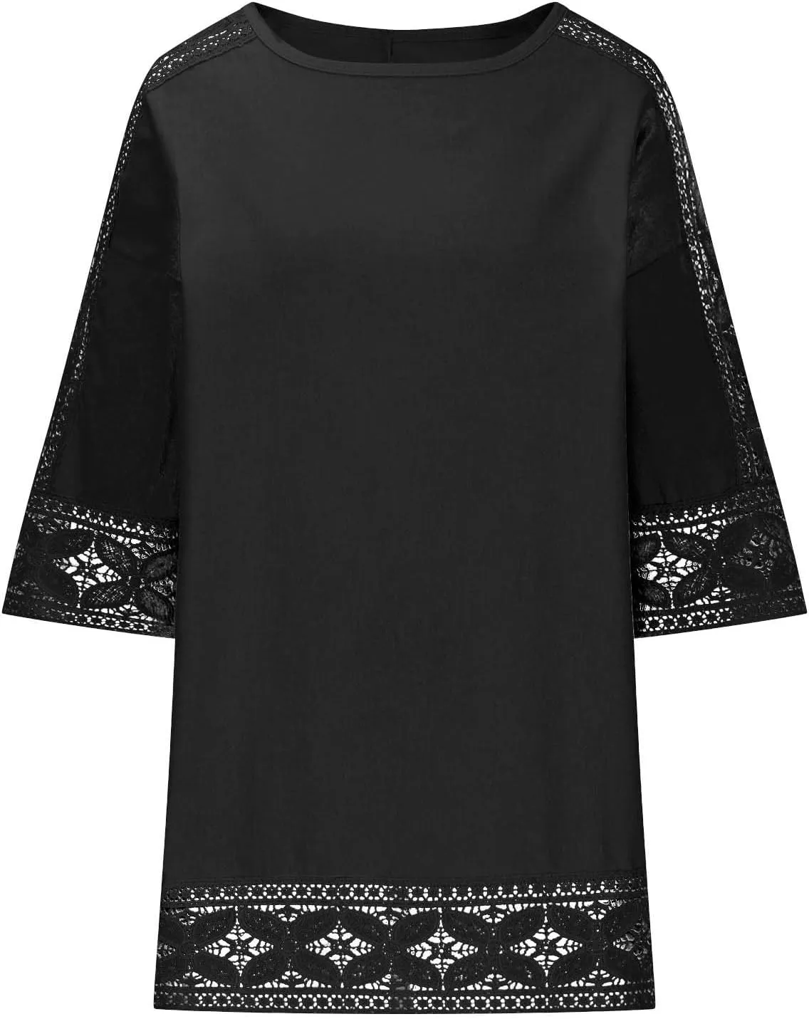 Lace Hollow Out Cotton Linen T Shirts for Women Casual Summer 2025 Crewneck 3/4 Sleeve Tops Loose Vacation Boho Tees